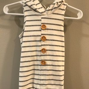 Adorable baby romper, off white w/ gray stripes